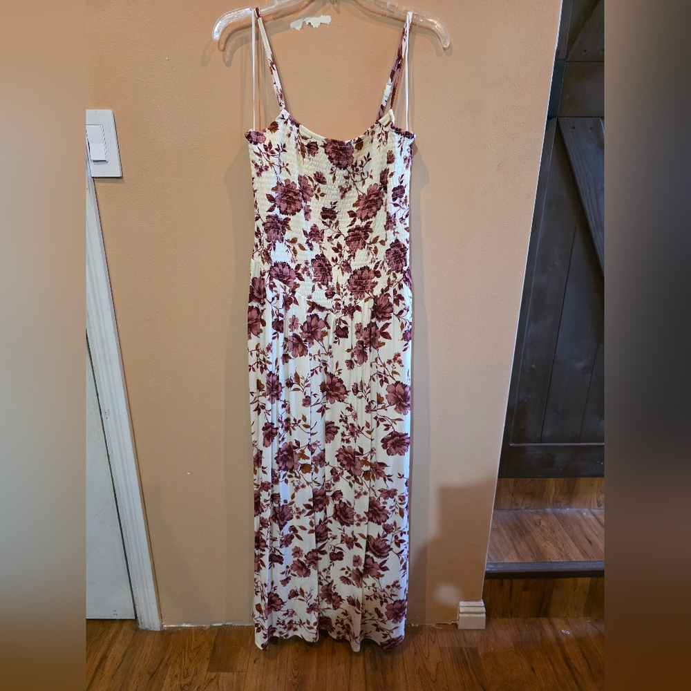 Jessica Simpson Floral White and Mauve Maxi Dress SizeL NWT